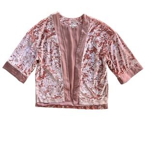 Free People Willow & Clay Womens XS/S Pink Crushed Velvet Open Front Kimono Boho